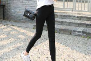 春秋黑色弹力九分打底裤女 松紧腰小脚裤不起球韩国魔术裤9分黑裤